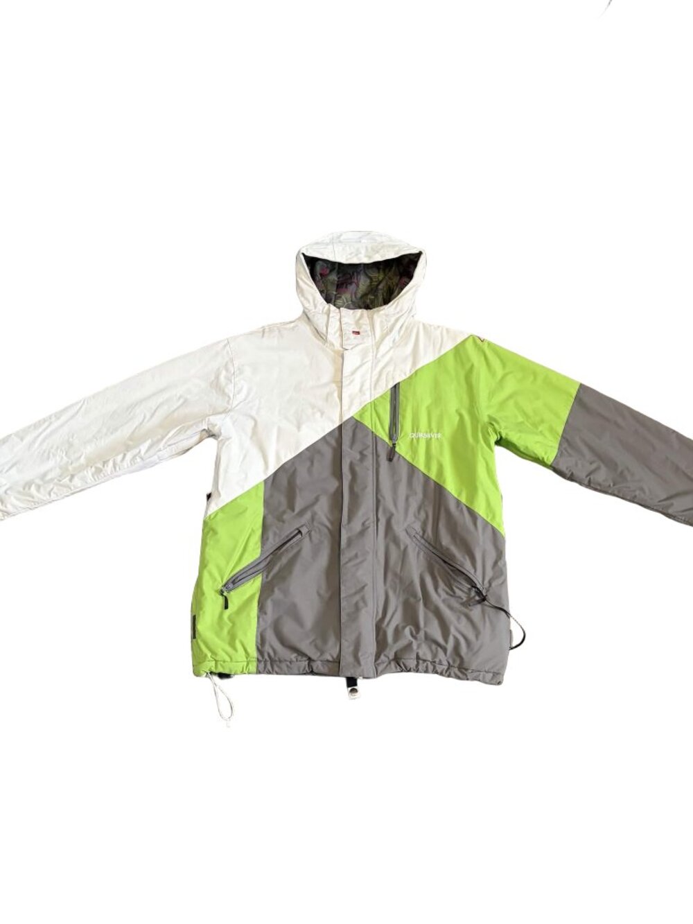 Y2K Vintage Quiksilver Snowboard Jacket L Colorblock Lime Green Gray White 5000m
